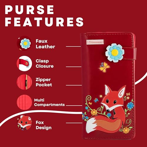 Flowery Fox Purse - Red