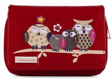 Kukubird Medium Purse Owl Feature Embroidery Patch Family Tree - Red - Kukubird_UK